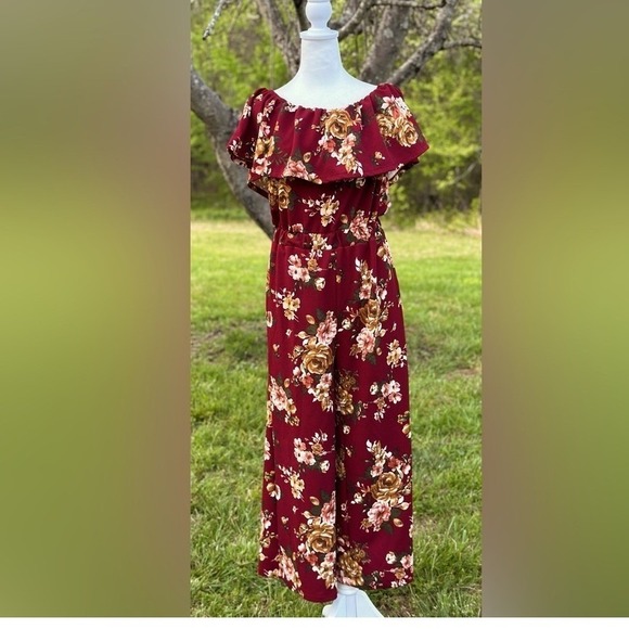 Altar'd State Pants - Altar'd State Women's Floral Print Jumpsuit Size Small Burgundy